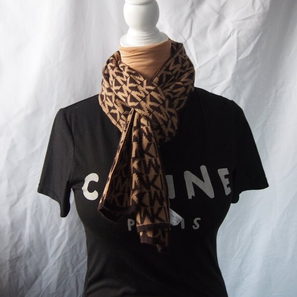 MICHAEL MICHAEL KORS Brown Knit Monogram MK Signature Logo Long Scarf Rectangle - Picture 1 of 8